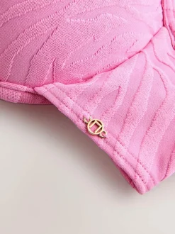 Next Pink Zebra Textured Padded Wired Plunge Bikini Top Sale