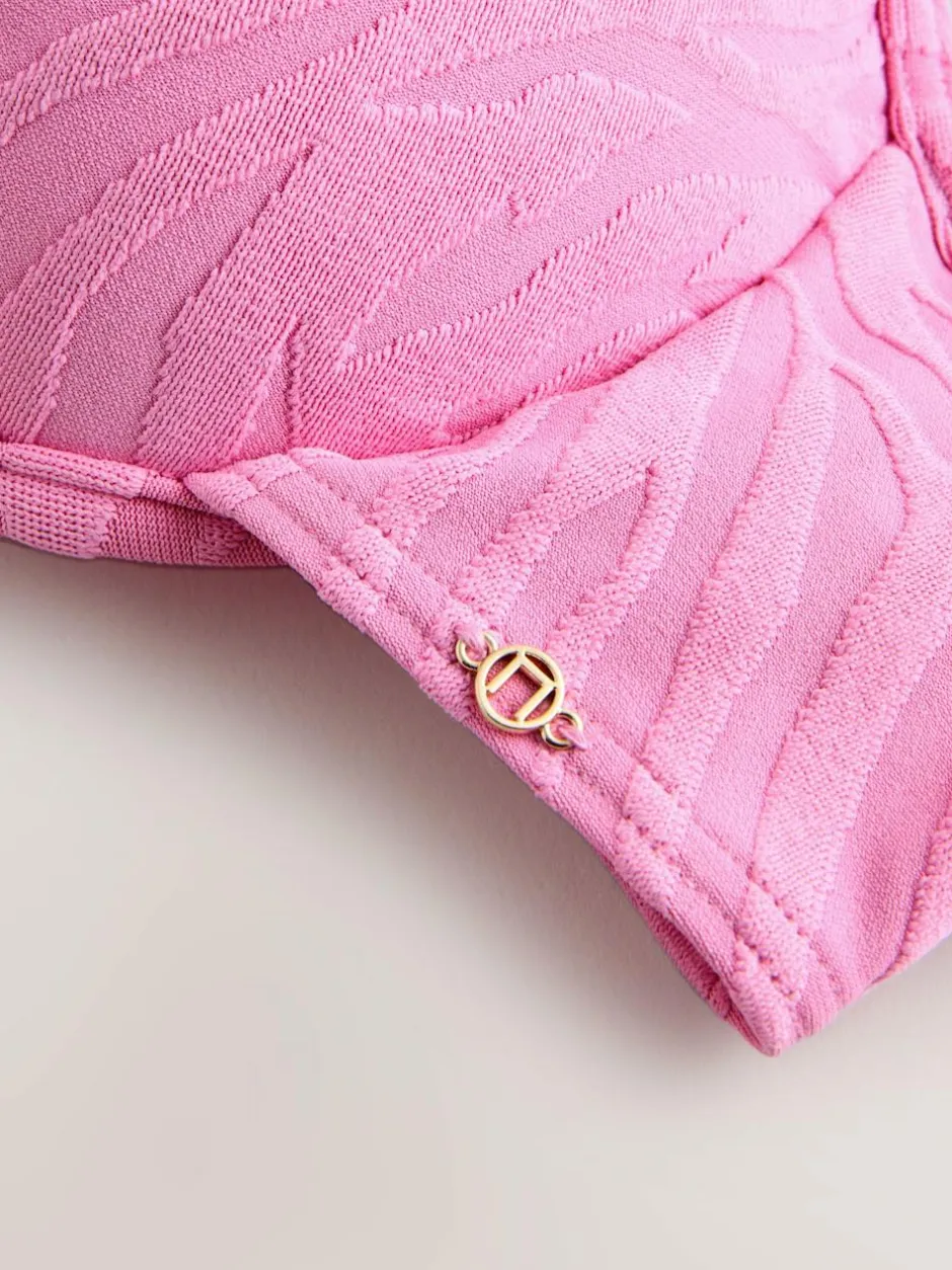 Next Pink Zebra Textured Padded Wired Plunge Bikini Top Sale