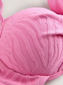 Next Pink Zebra Textured Padded Wired Plunge Bikini Top Sale