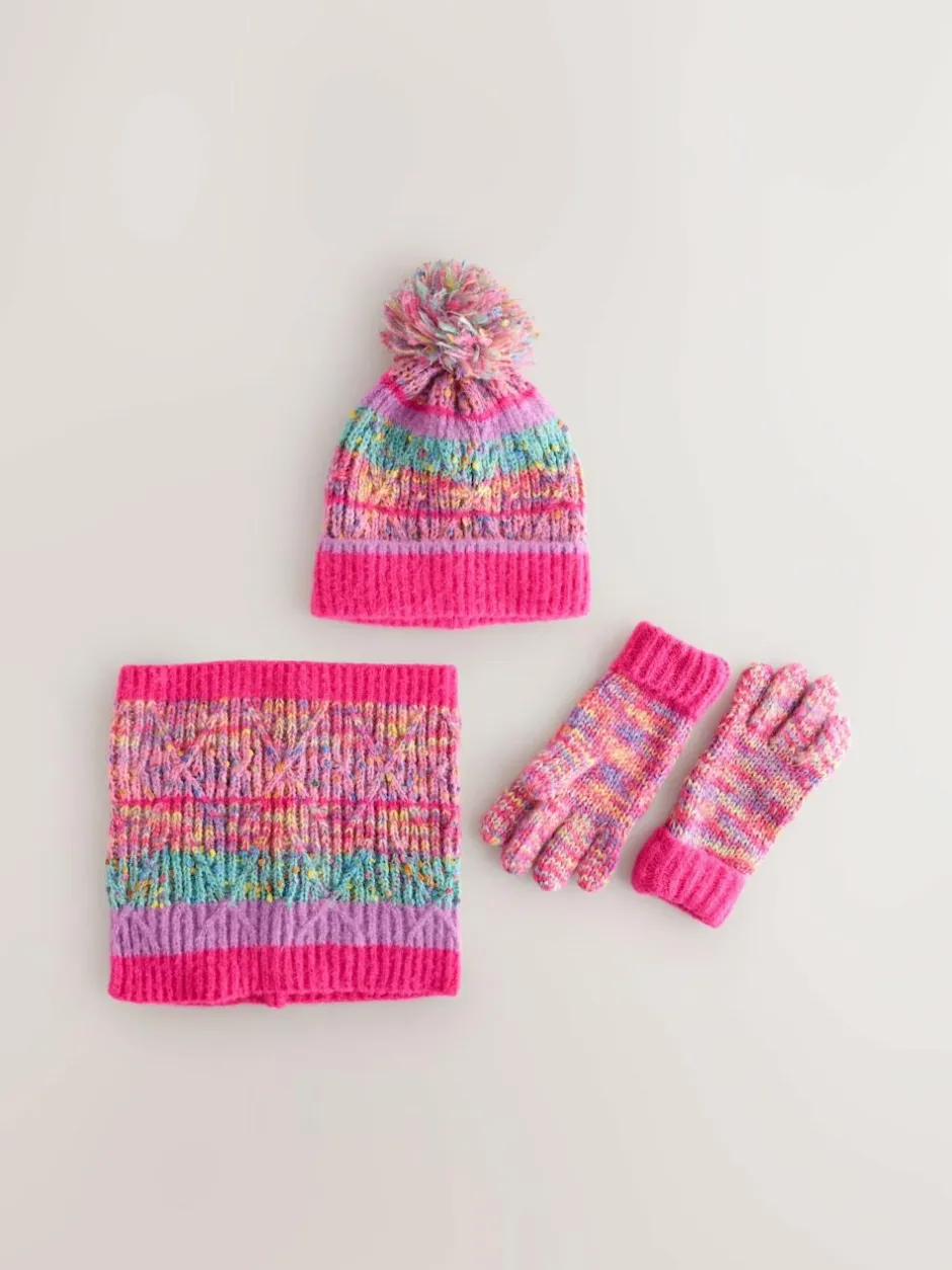 Next Pink/Blue Beanie Gloves And Snood Set (3-13yrs) Outlet