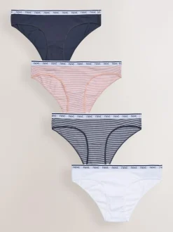 Next Bikini Cotton Logo Knickers 4 Pack Pink/Blue Stripe Clearance