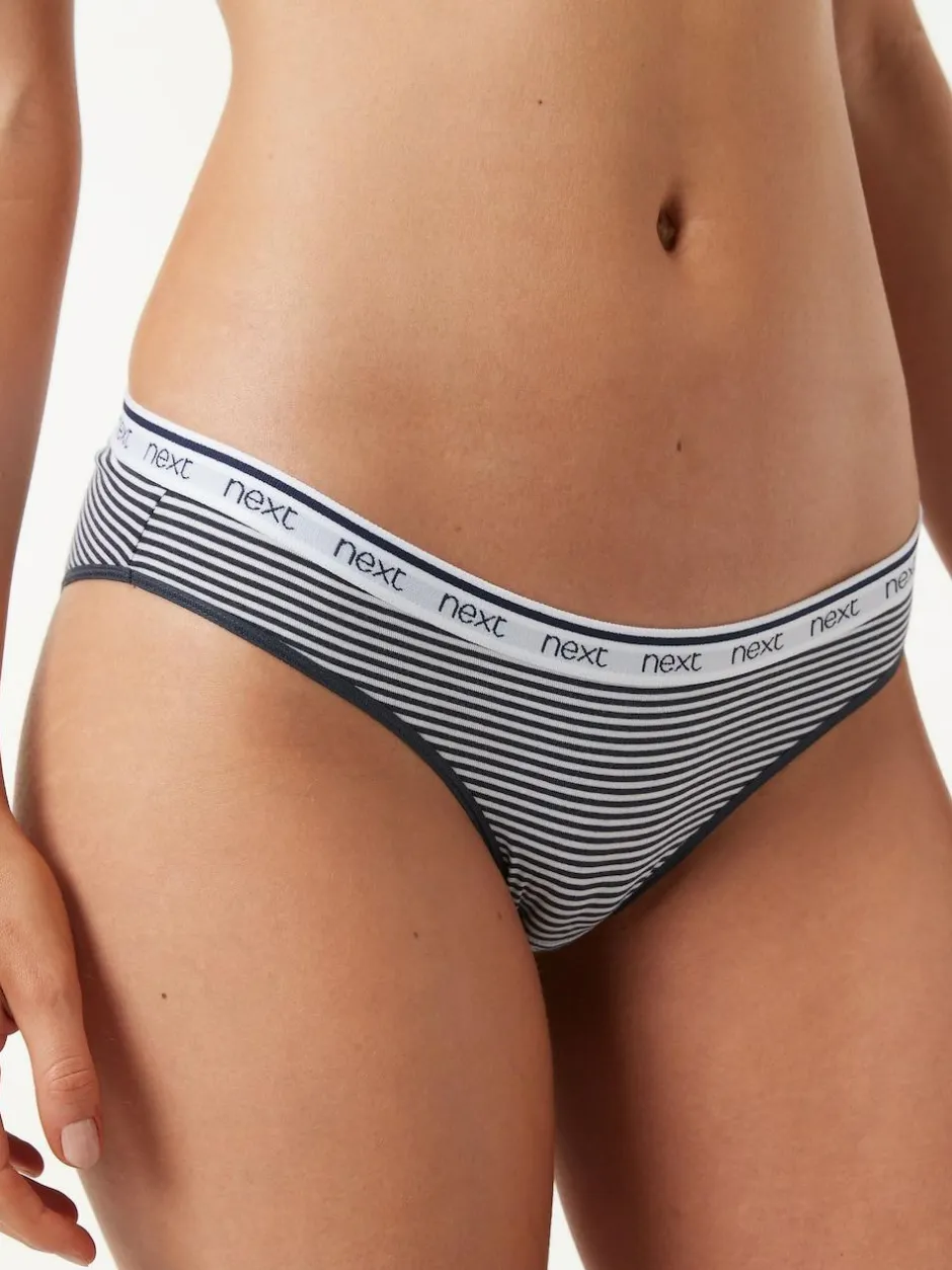 Next Bikini Cotton Logo Knickers 4 Pack Pink/Blue Stripe Clearance