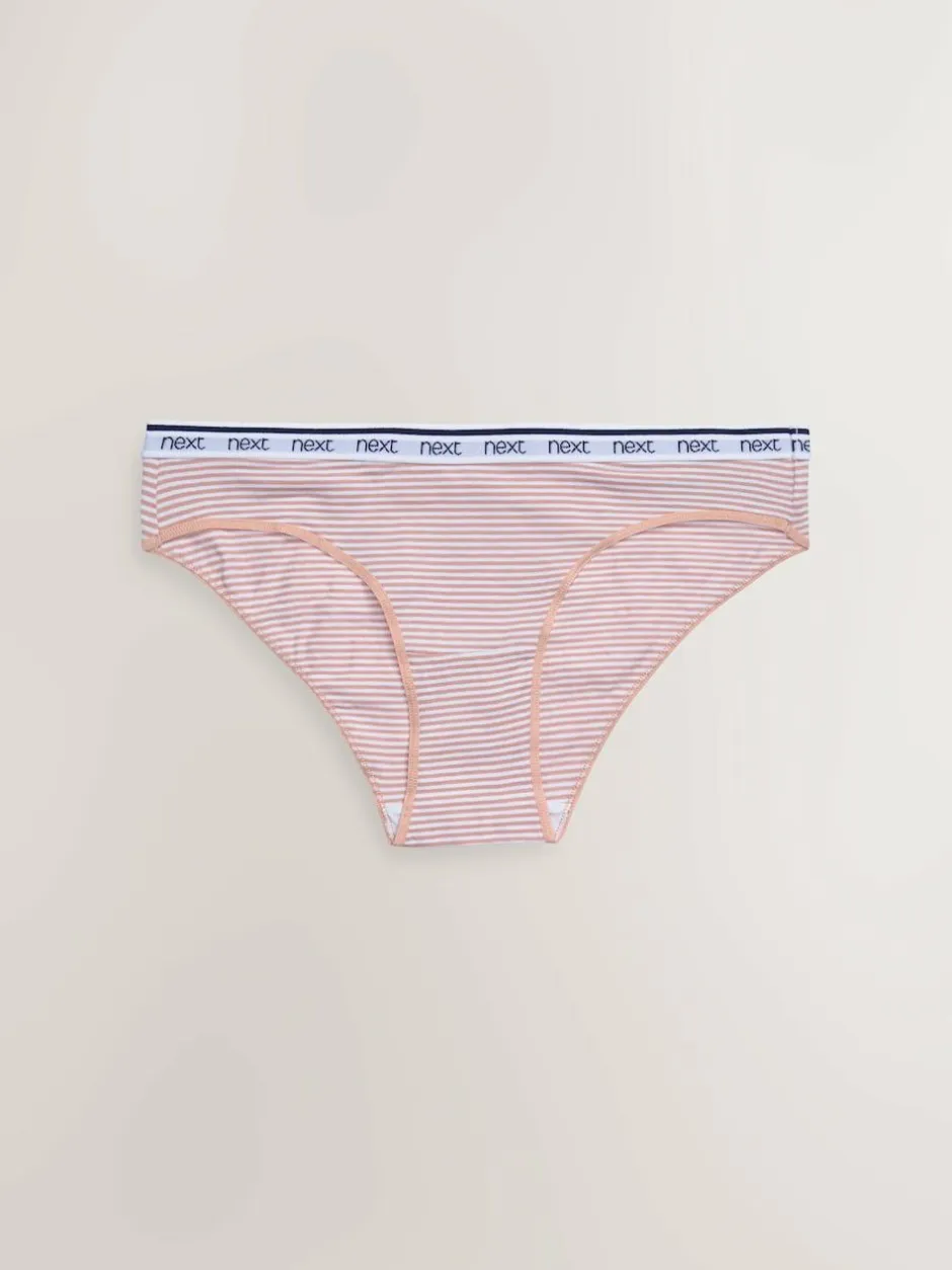 Next Bikini Cotton Logo Knickers 4 Pack Pink/Blue Stripe Clearance