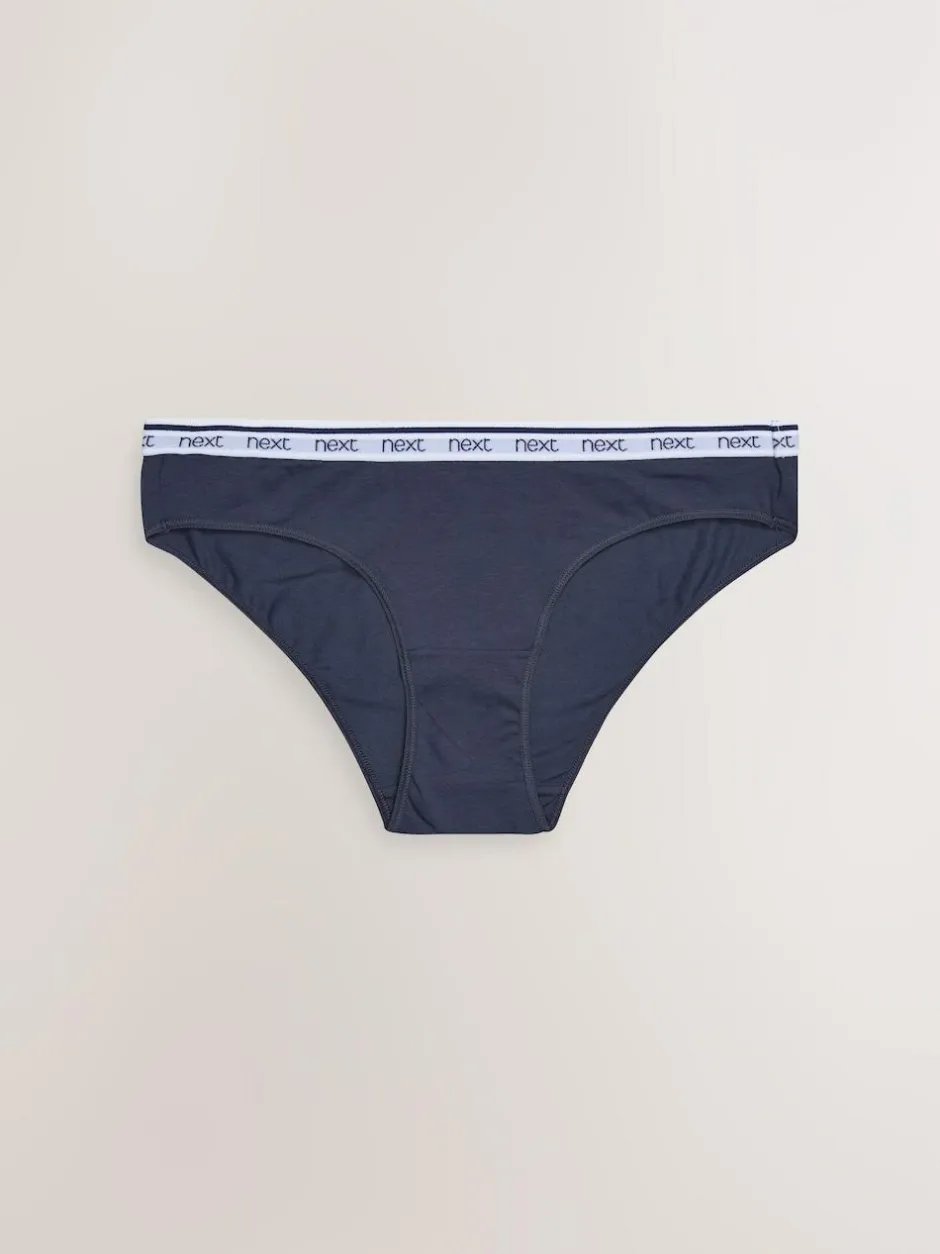 Next Bikini Cotton Logo Knickers 4 Pack Pink/Blue Stripe Clearance
