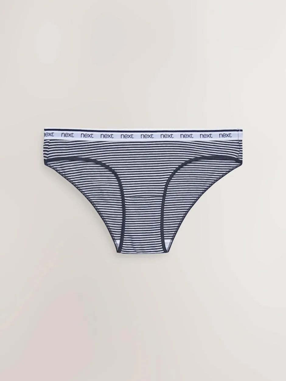 Next Bikini Cotton Logo Knickers 4 Pack Pink/Blue Stripe Clearance