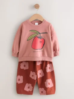 Next Pink/Brown Tomato Sweatshirt and Barrel Leg Joggers Set (3mths-7yrs) Best