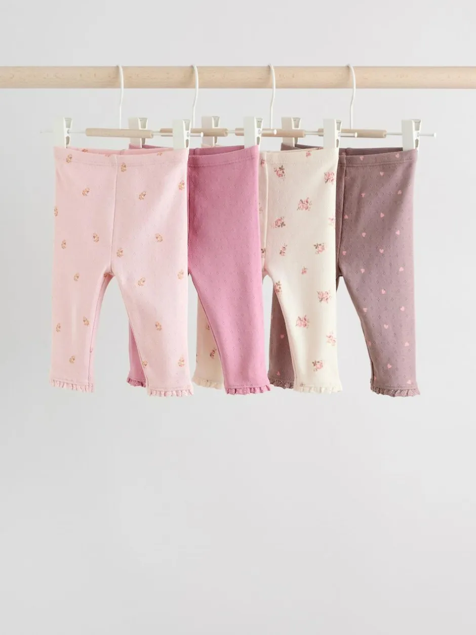 Next Pink/Brown/Heart Baby Leggings 4 Pack (0mths-2yrs) Clearance