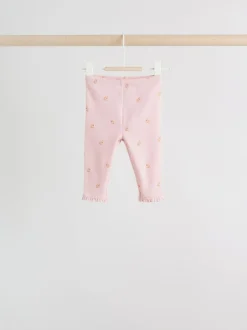 Next Pink/Brown/Heart Baby Leggings 4 Pack (0mths-2yrs) Clearance