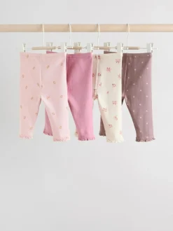 Next Pink/Brown/Heart Baby Leggings 4 Pack (0mths-2yrs) Clearance