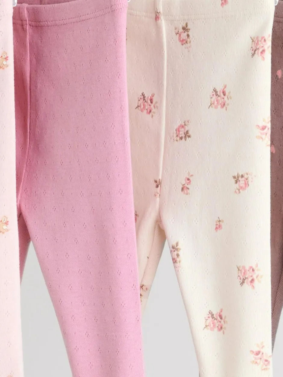 Next Pink/Brown/Heart Baby Leggings 4 Pack (0mths-2yrs) Clearance