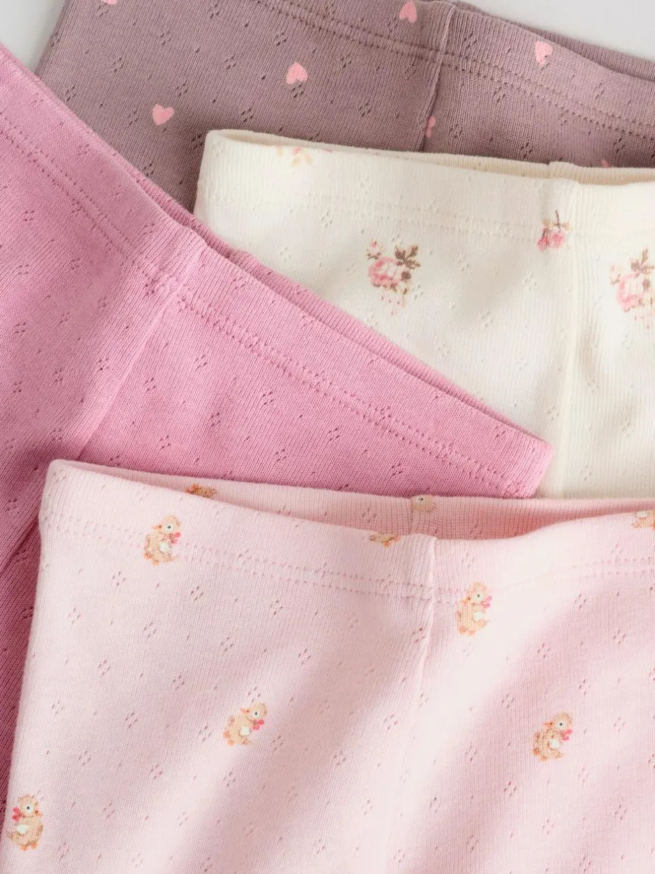 Next Pink/Brown/Heart Baby Leggings 4 Pack (0mths-2yrs) Clearance