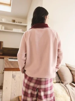 Next Half Zip Graphic Fleece Pink/Burgundy Red New