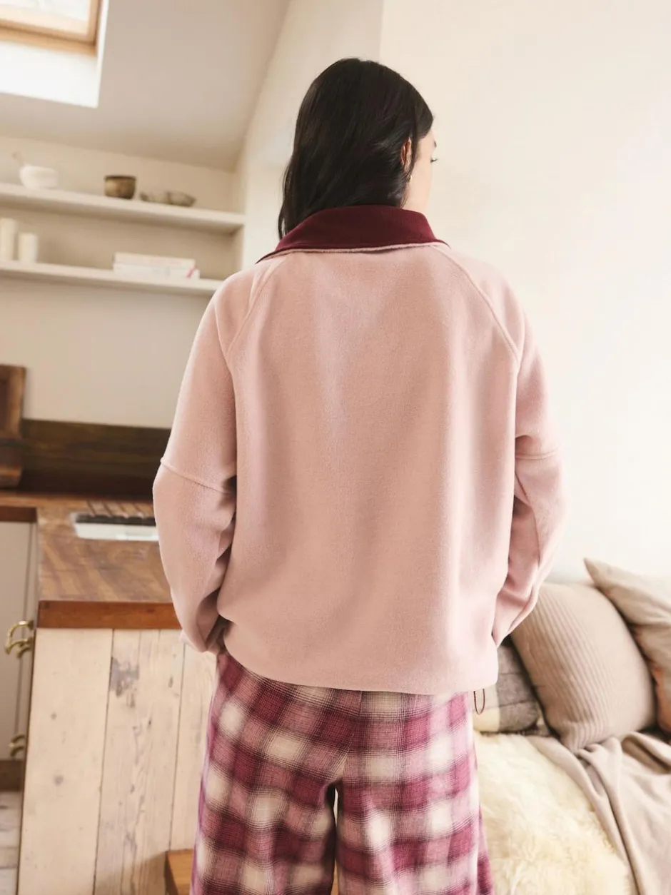 Next Half Zip Graphic Fleece Pink/Burgundy Red New