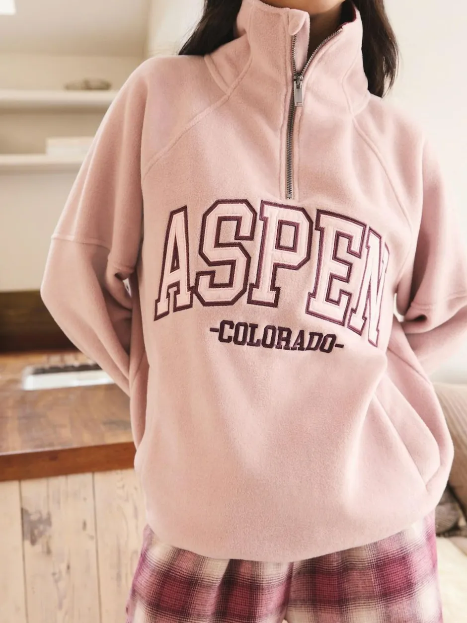 Next Half Zip Graphic Fleece Pink/Burgundy Red New