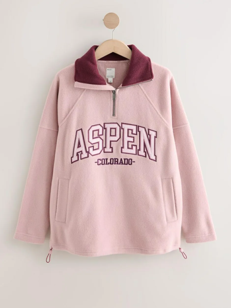 Next Half Zip Graphic Fleece Pink/Burgundy Red New