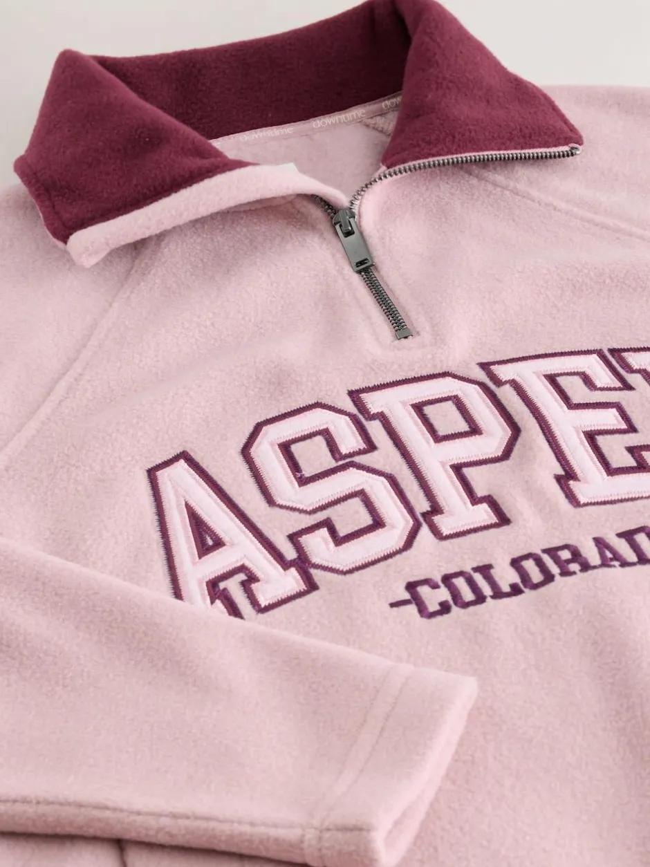 Next Half Zip Graphic Fleece Pink/Burgundy Red New