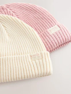 Next Pink/Cream Cable Knitted Baby Beanies 2 Pack (0mths-2yrs) Hot