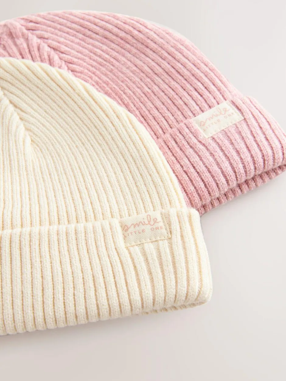Next Pink/Cream Cable Knitted Baby Beanies 2 Pack (0mths-2yrs) Hot