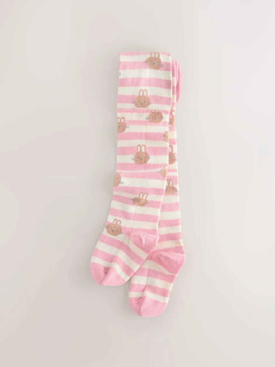 Next Pink/Cream Cotton Rich Bunny Character Tights Sale