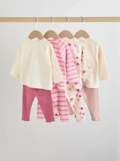 Next Pink/Cream Flower Baby Long Sleeve Top and Leggings Set 8 Piece (0mths-2yrs) New