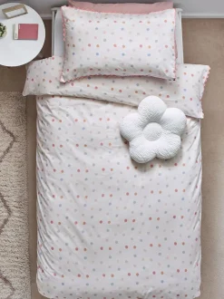 Next Pink/Cream Polka Dot Printed Polycotton Duvet Cover and Pillowcase Bedding Set Clearance