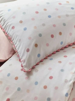 Next Pink/Cream Polka Dot Printed Polycotton Duvet Cover and Pillowcase Bedding Set Clearance