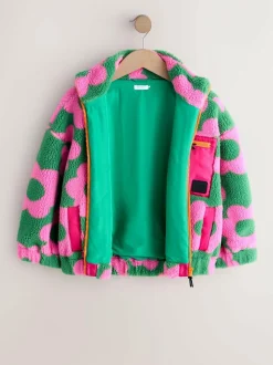 Next Pink/Green Flower Zip Up Borg Jacket (3-16yrs) Discount