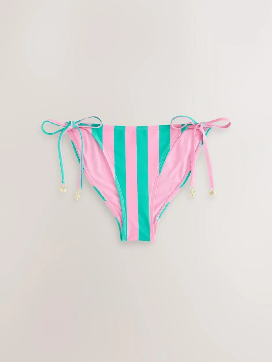 Next Pink/Green Stripe Tie Side Bikini Bottoms Outlet