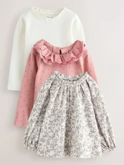 Next Long Sleeve Embroidered Tops (3mths-7yrs) Pink/NEUTRAL
