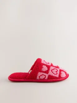 Next Pink/Red Borg Mule Check Heart Slippers Discount