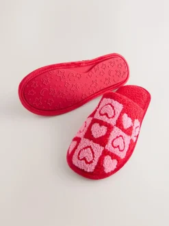 Next Pink/Red Borg Mule Check Heart Slippers Discount