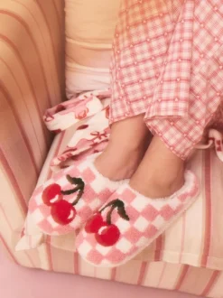 Next Pink/Red Check Cherry Mule Slippers Best