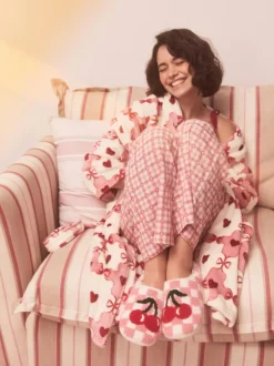 Next Pink/Red Check Cherry Mule Slippers Best