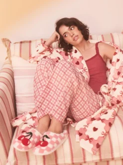 Next Pink/Red Check Cherry Mule Slippers Best