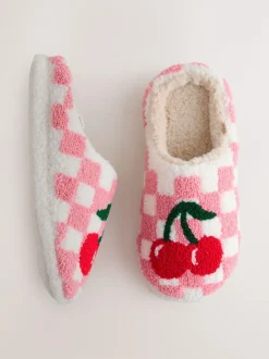 Next Pink/Red Check Cherry Mule Slippers Best