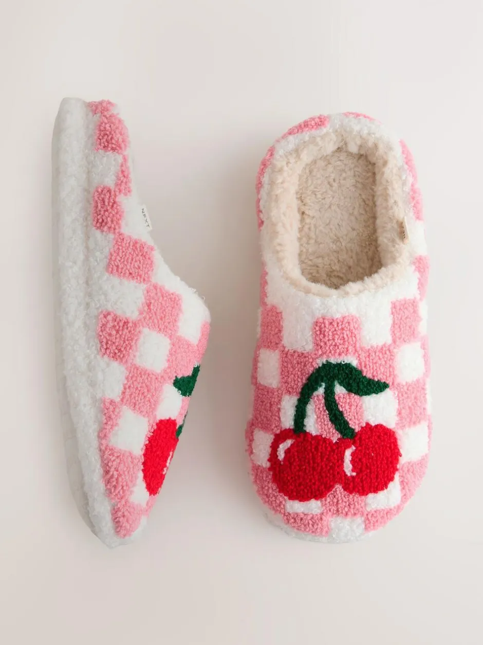 Next Pink/Red Check Cherry Mule Slippers Best