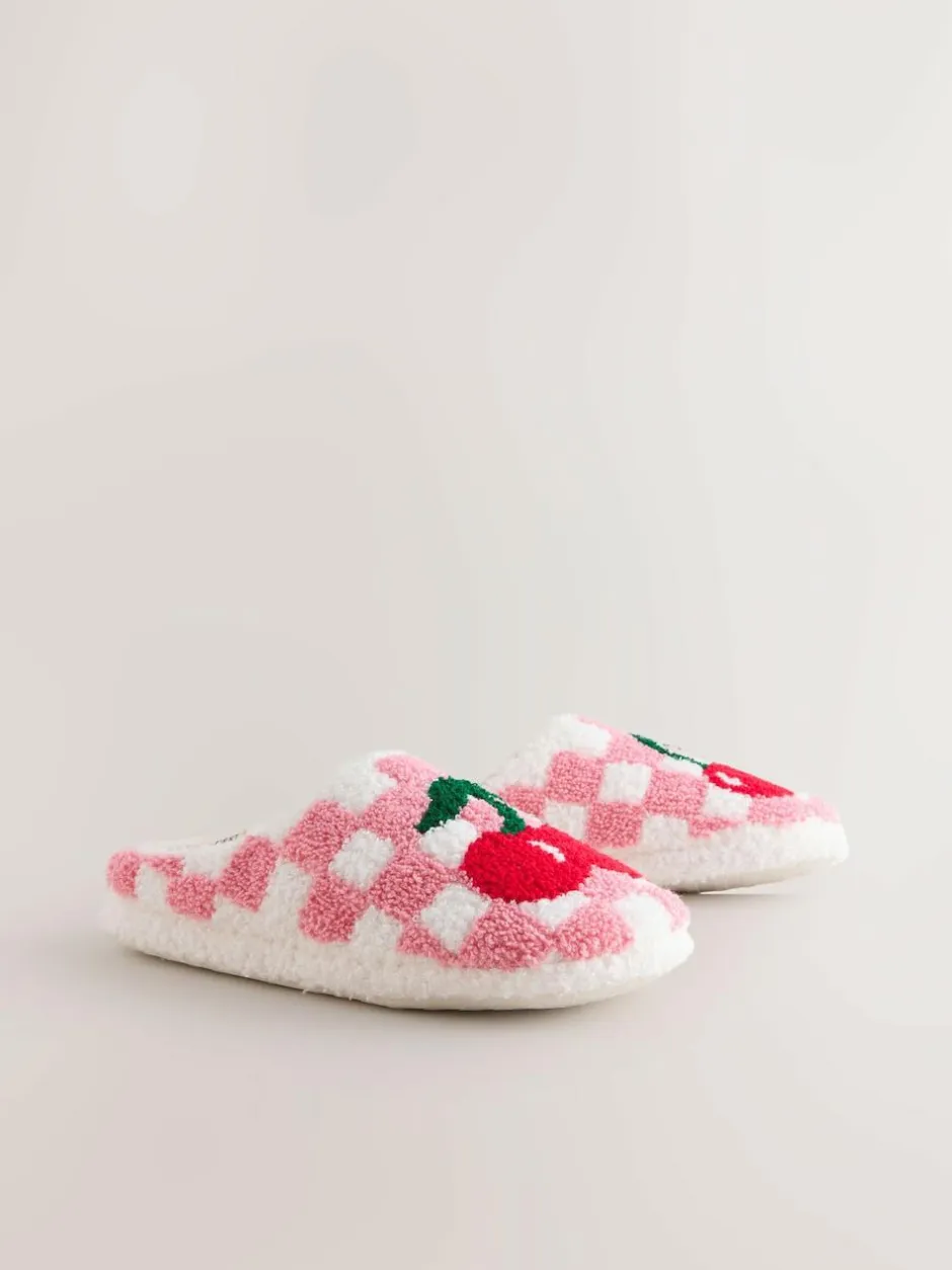Next Pink/Red Check Cherry Mule Slippers Best