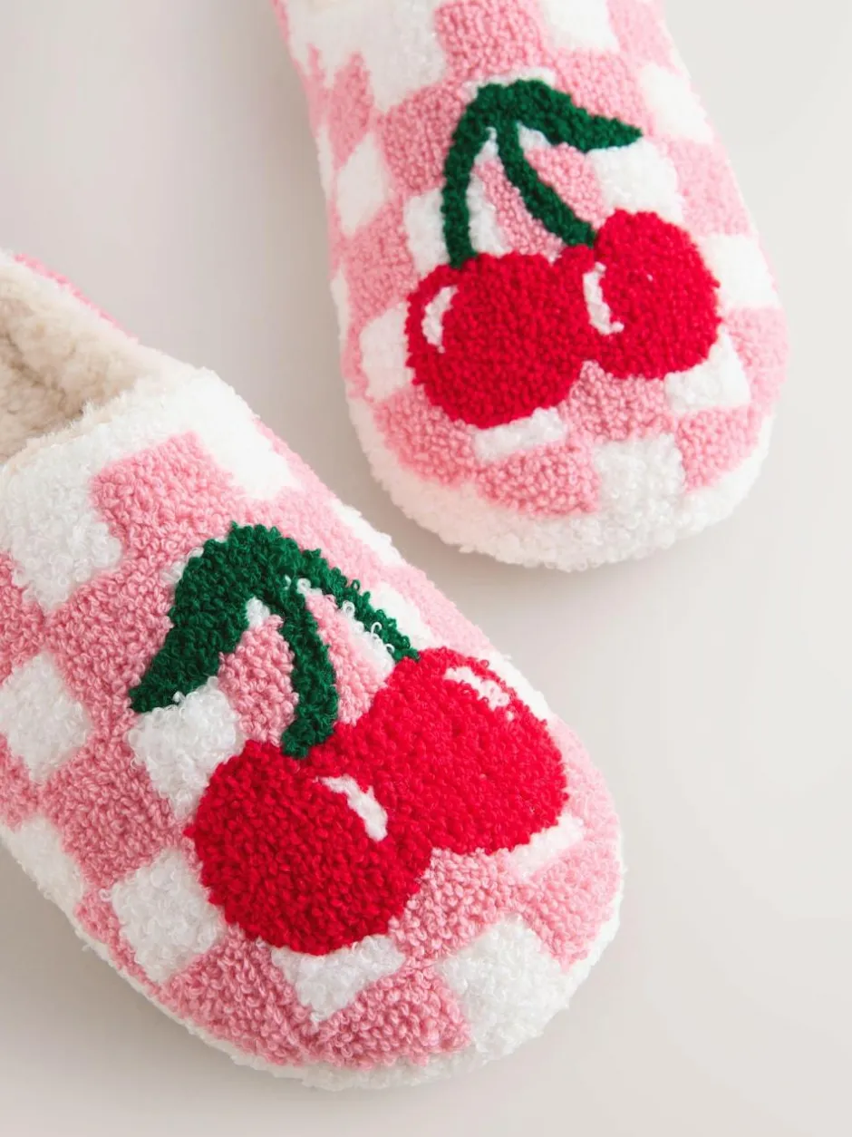Next Pink/Red Check Cherry Mule Slippers Best
