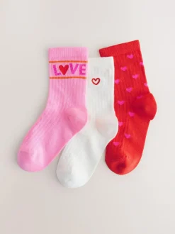 Next Pink/Red Cotton Rich Ribbed Ankle Socks 3 Pack Online