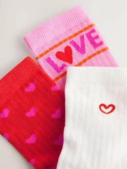 Next Pink/Red Cotton Rich Ribbed Ankle Socks 3 Pack Online