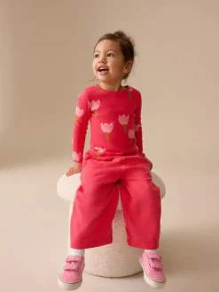 Next Pink/Red Flower Rib Long Sleeve T-Shirt (3mths-7yrs) New