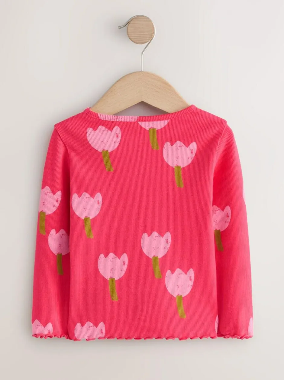 Next Pink/Red Flower Rib Long Sleeve T-Shirt (3mths-7yrs) New