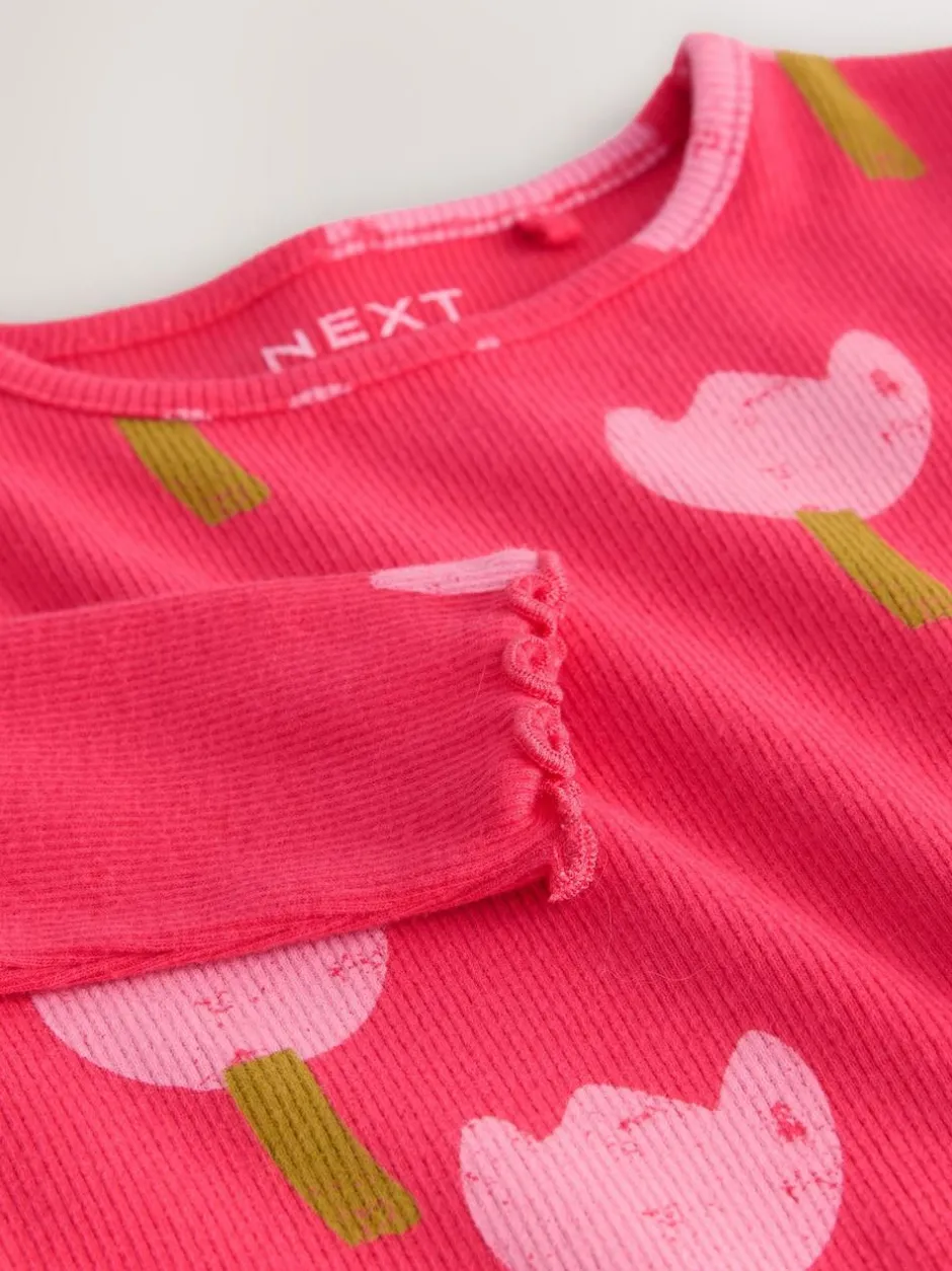 Next Pink/Red Flower Rib Long Sleeve T-Shirt (3mths-7yrs) New