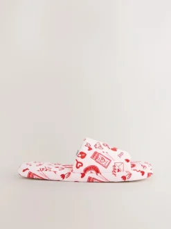 Next Pink/Red Heart Plush Slider Slippers Clearance
