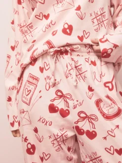 Next Pink/Red Heart Ribbed Long Sleeve Pyjamas Hot