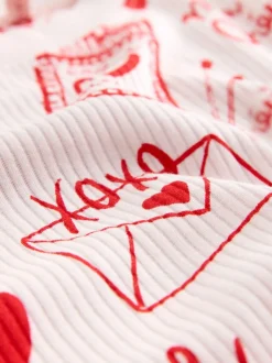 Next Pink/Red Heart Ribbed Long Sleeve Pyjamas Hot