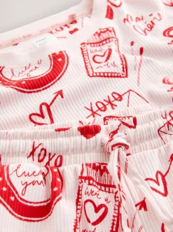 Next Pink/Red Heart Ribbed Long Sleeve Pyjamas Hot