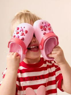 Next Standard Fit (F) Character Clogs Pink/Red Hearts Clearance