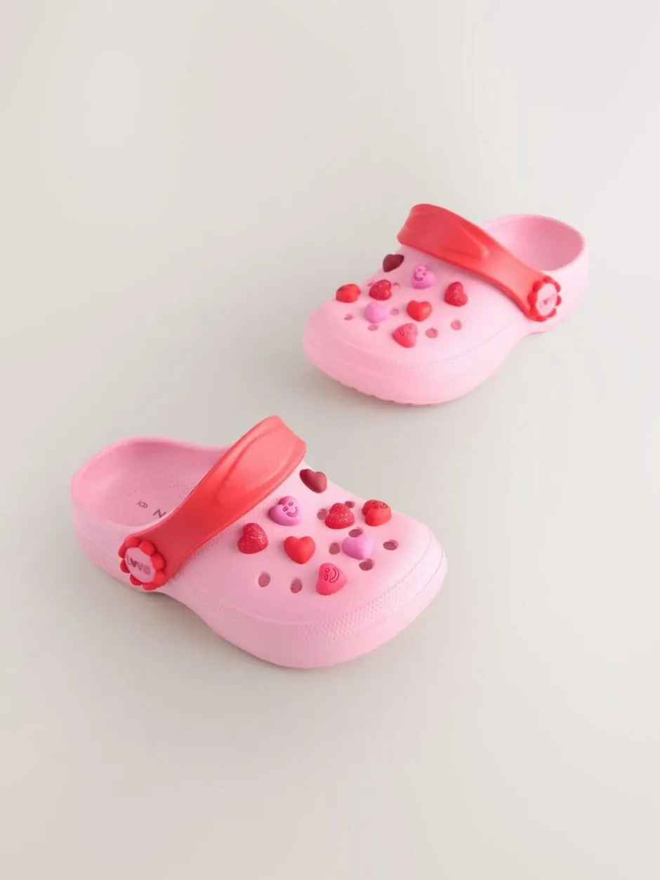 Next Standard Fit (F) Character Clogs Pink/Red Hearts Clearance