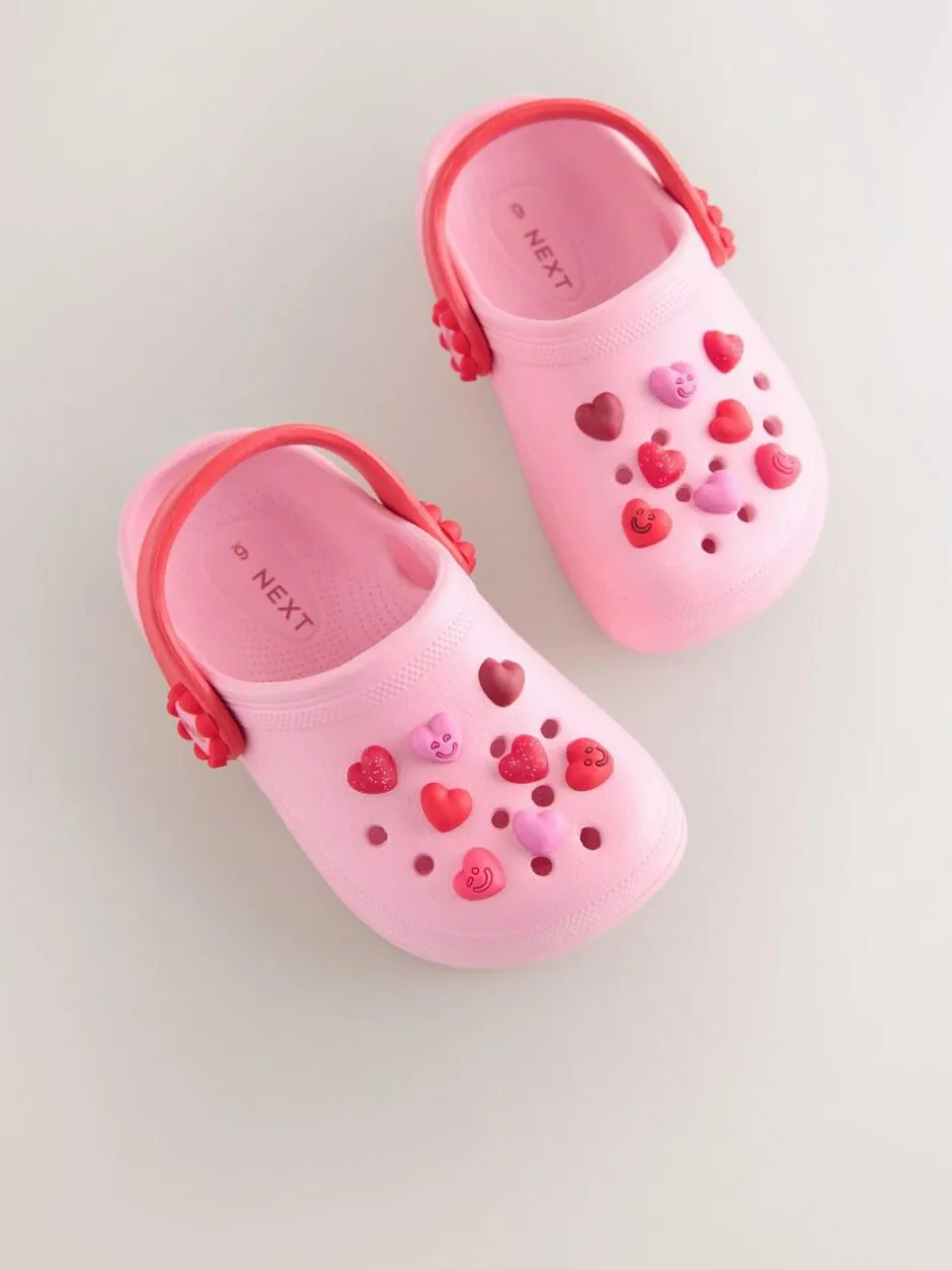 Next Standard Fit (F) Character Clogs Pink/Red Hearts Clearance